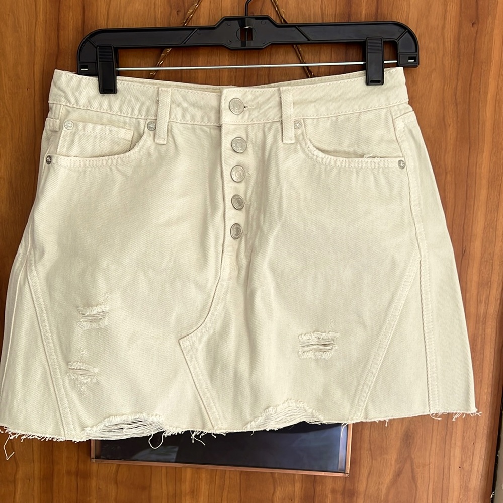 We The Free denim distressed mini skirt